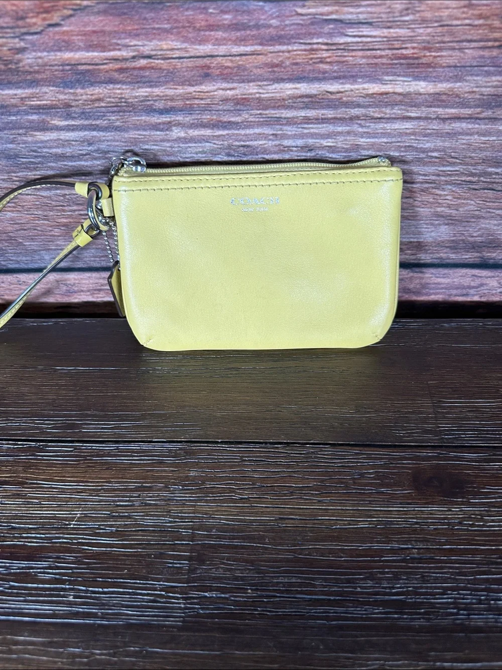 Coach Lemon Yellow Leather Wristlet Clutch